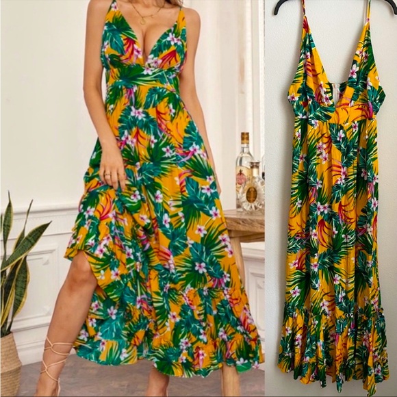 Cupshe Dresses Cupshe Yellow Hawaiian Maxi Dress Medium Nwt Poshmark